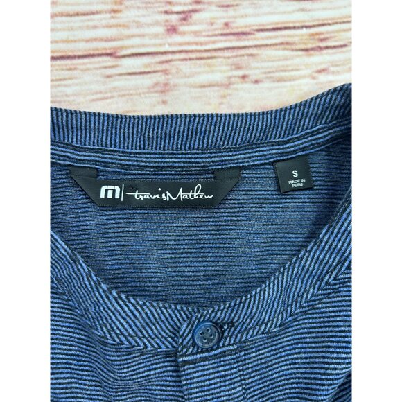 Travis Mathew Mens Blue Striped Henley Shirt Small - Picture 5 of 7